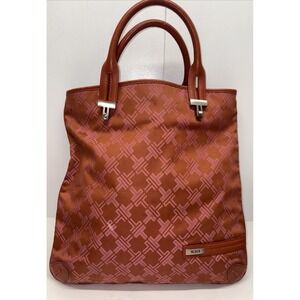 Tumi Pink Orange T Logo Briefcase Bag Tote Leather Canvas